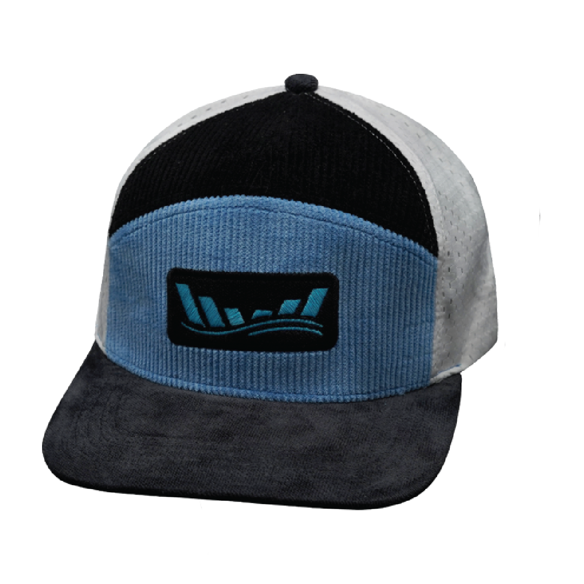 Custom - 7 Panel - Corduroy - Charcoal Gray / Light Blue / White - Jersey Mesh (Unisex)