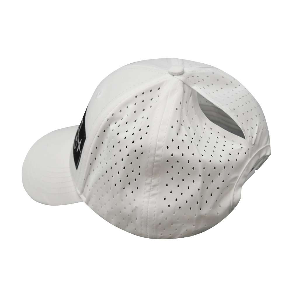 6 Panel - Shallow Fit - Pony Tail - White - Laser Mesh (Unisex)