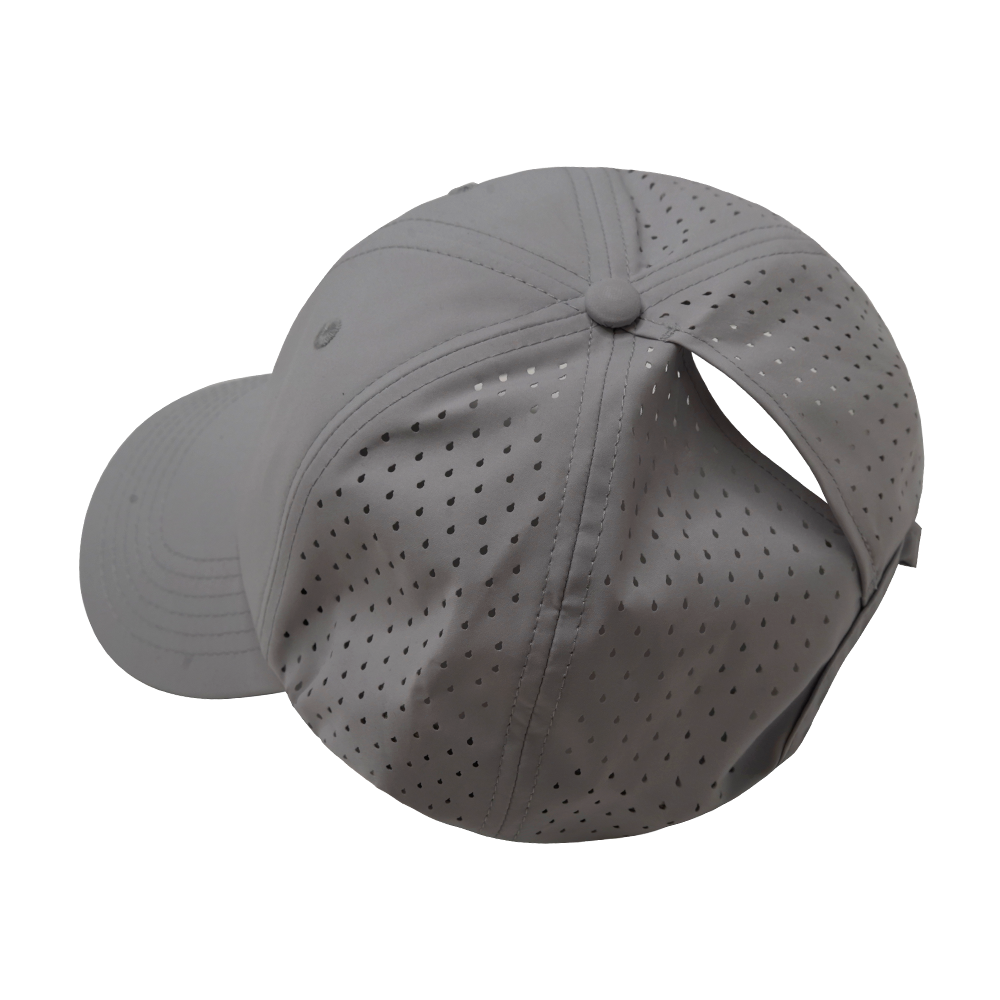 6 Panel - Unstructured - Relaxed Fit - Pony Tail - Gray - Laser Mesh (Unisex)