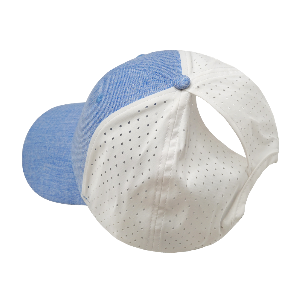 6 Panel - Shallow Fit - Pony Tail - Light Blue / White - Laser Mesh (Unisex)