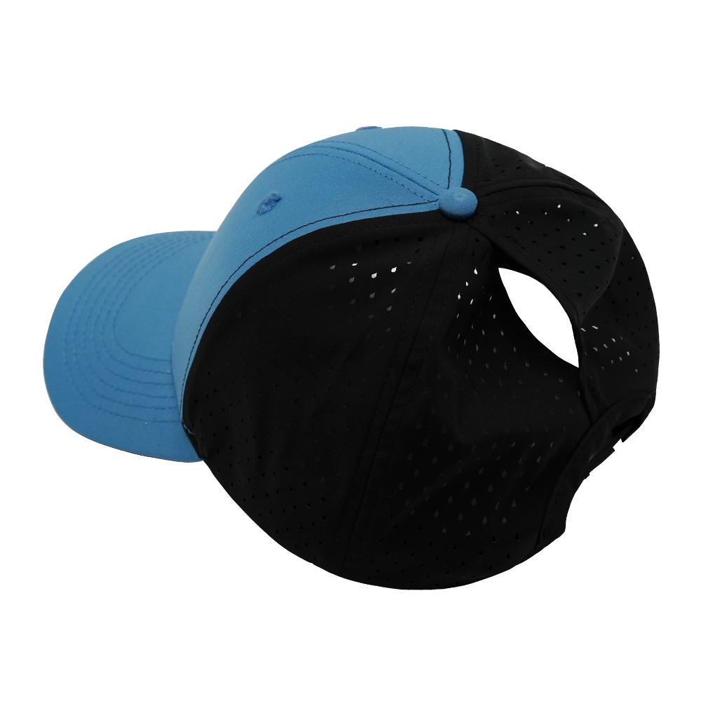 6 Panel - Shallow Fit - Pony Tail - Blue / Black - Laser Mesh (Unisex)
