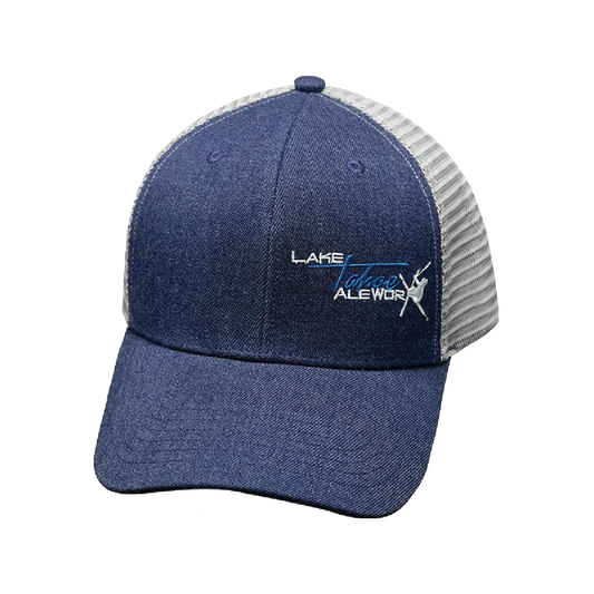 Custom - 6 Panel - Shallow Fit - Heather Navy / Gray - Trucker Mesh (Unisex)
