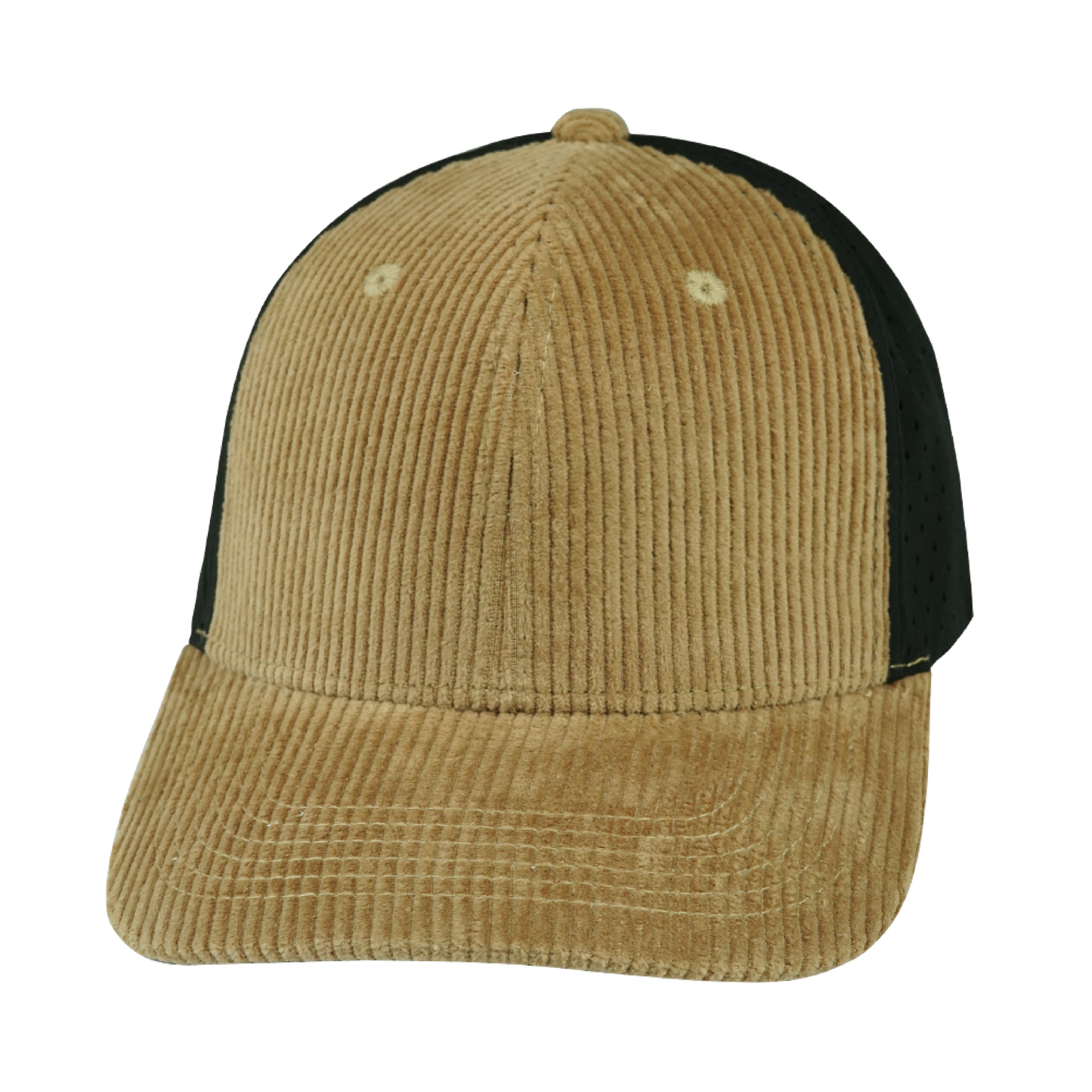 6 Panel - Corduroy - Tan / Black - Laser Mesh (Unisex)