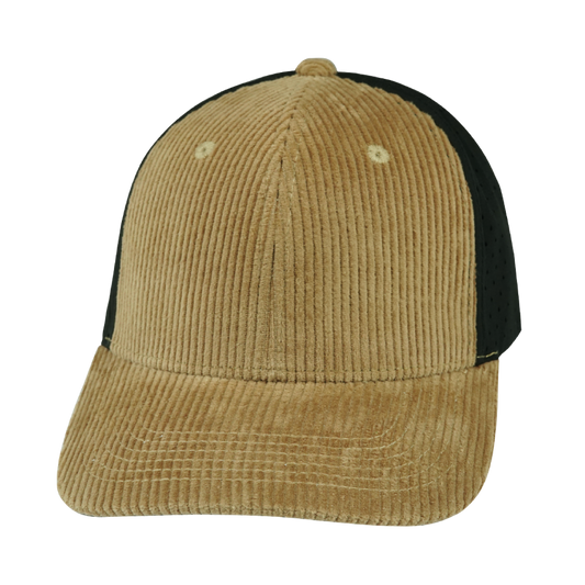 6 Panel - Corduroy - Tan / Black - Laser Mesh (Unisex)