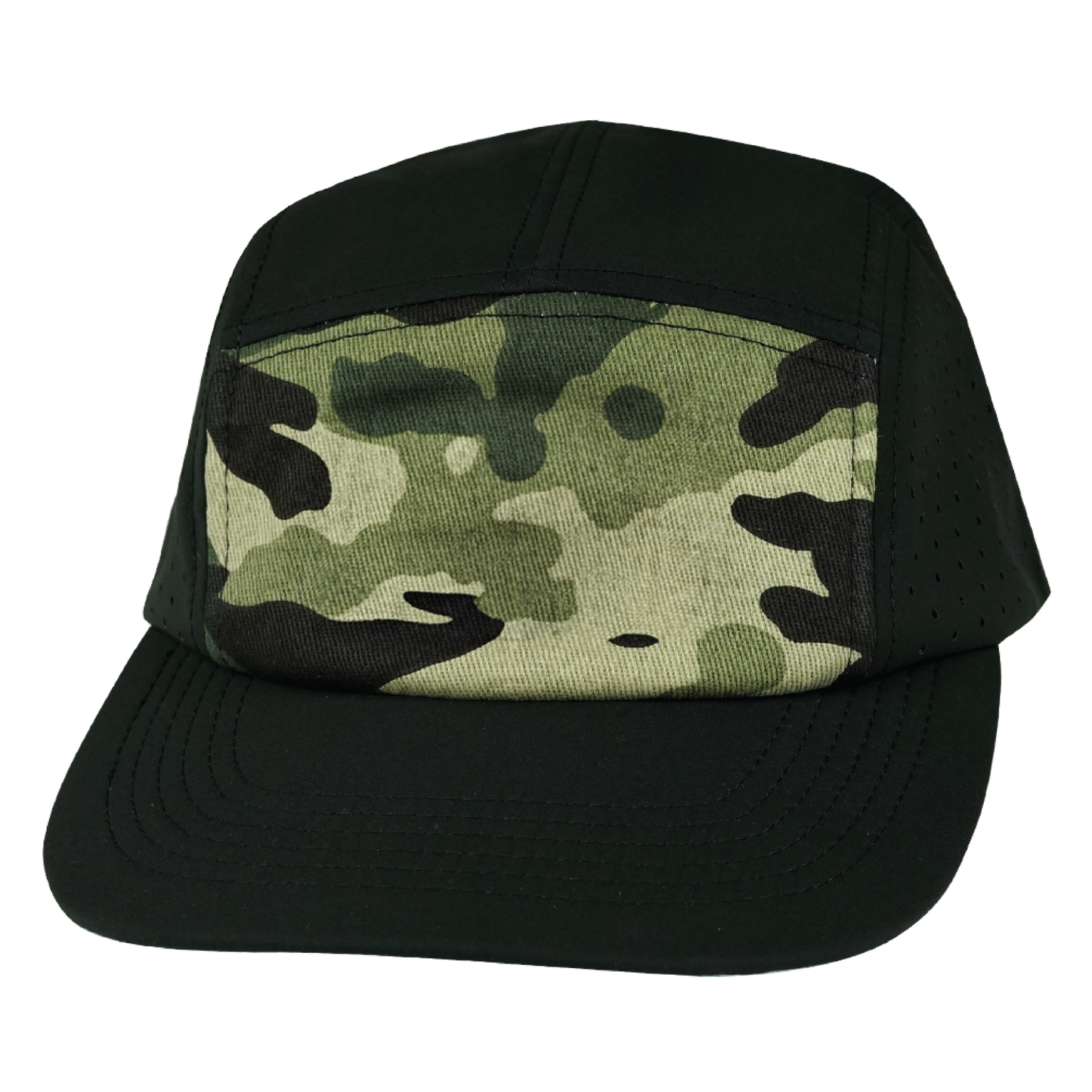 5 Panel - Sporty - Unstructured - Black / Green Camo - Laser Mesh (Unisex)