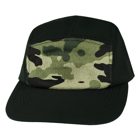 5 Panel - Sporty - Unstructured - Black / Green Camo - Laser Mesh (Unisex)