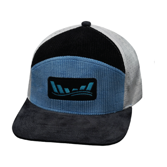 Custom - 7 Panel - Corduroy - Charcoal Gray / Light Blue / White - Jersey Mesh (Unisex)