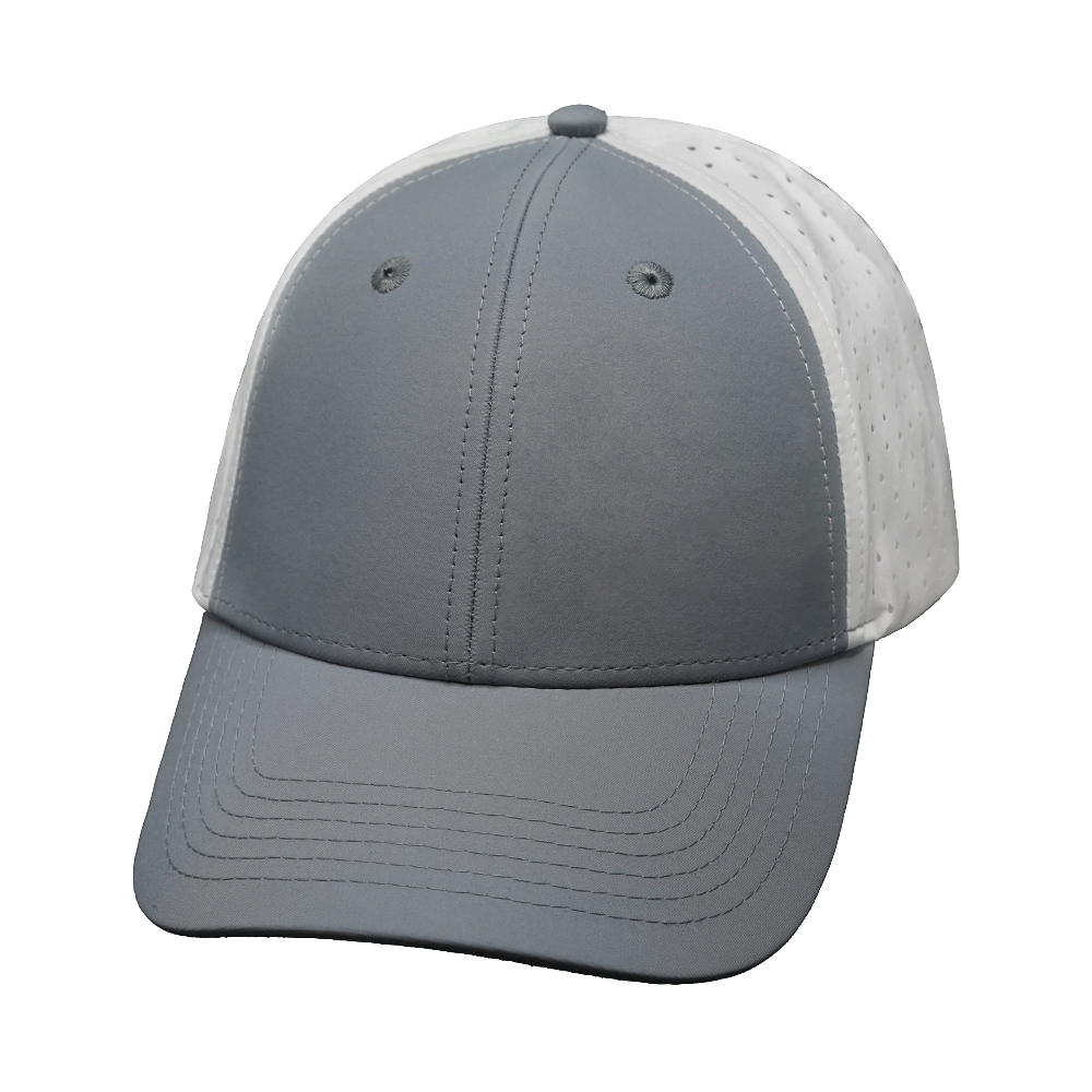 6 Panel - Shallow Fit - Pony Tail - Gray / White - Laser Mesh (Unisex)