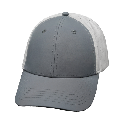 6 Panel - Shallow Fit - Pony Tail - Gray / White - Laser Mesh (Unisex)