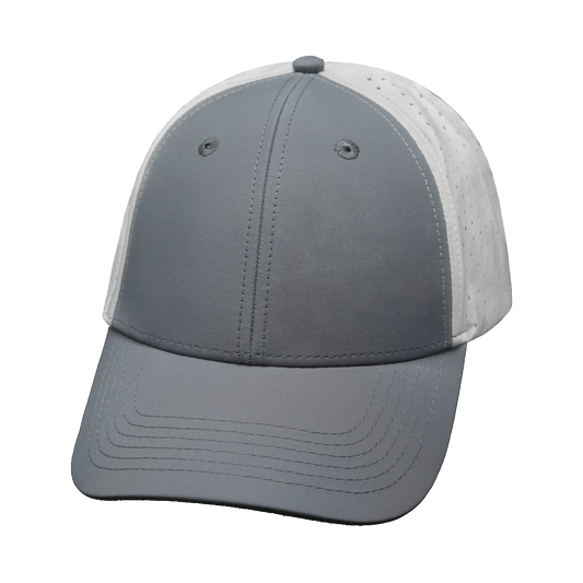 6 Panel - Shallow Fit - Pony Tail - Gray / White - Laser Mesh (Unisex)