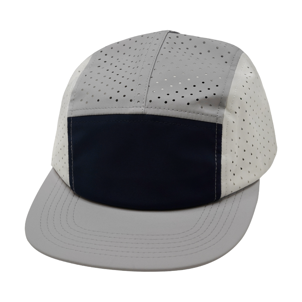 5 Panel - Sporty - Unstructured - Pony Tail - Gray / Navy / White - Laser Mesh (Unisex)