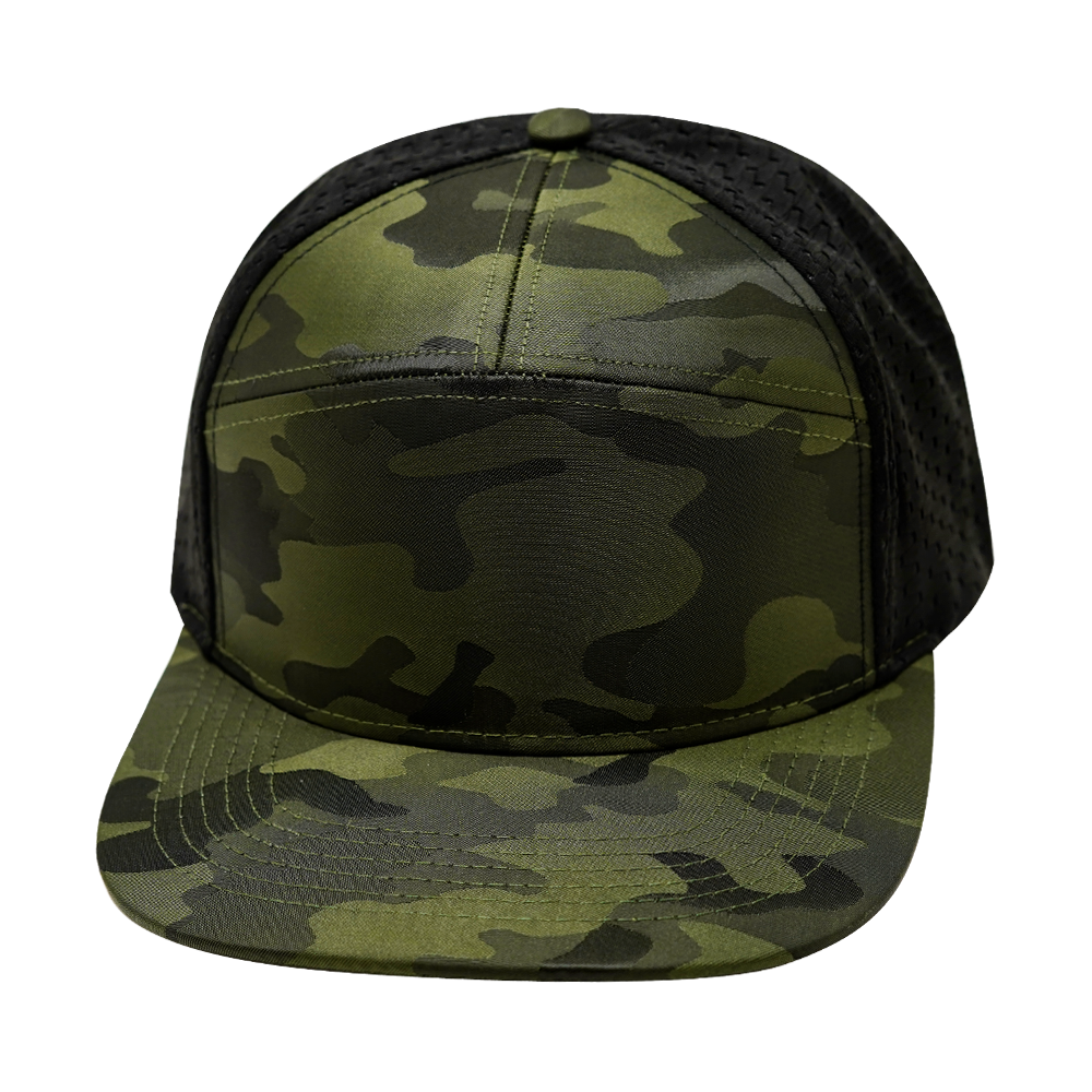 7 Panel - Green Camo / Black - Jersey Mesh (Unisex)