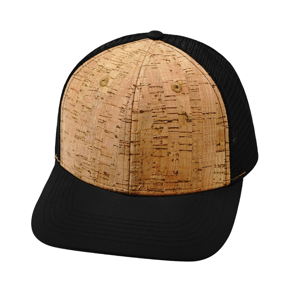 6 Panel  - Cork - Textured Black - Trucker Mesh (Unisex)