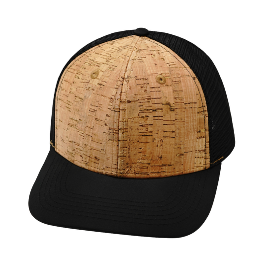 6 Panel  - Cork - Textured Black - Trucker Mesh (Unisex)