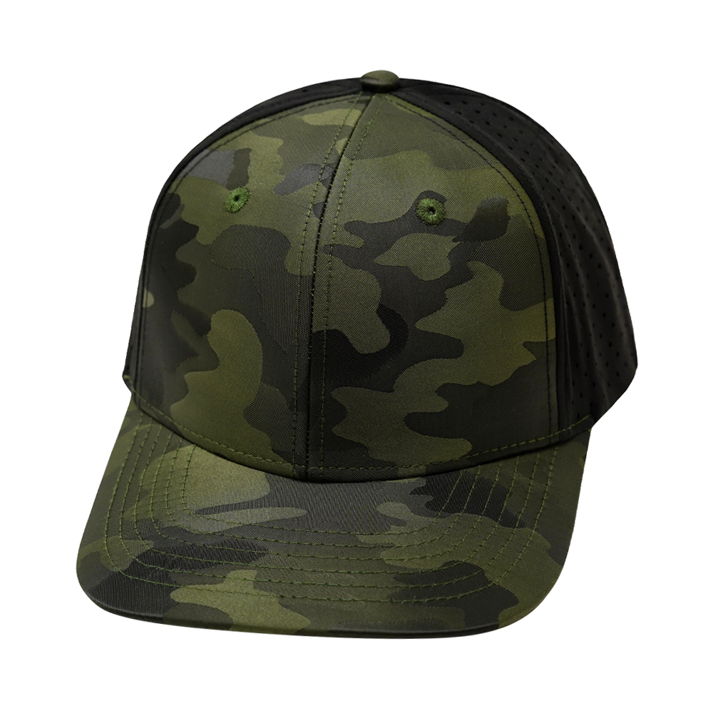 6 Panel  - Green Camo / Black - Jersey Mesh (Unisex)