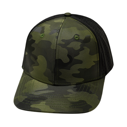 6 Panel  - Green Camo / Black - Jersey Mesh (Unisex)