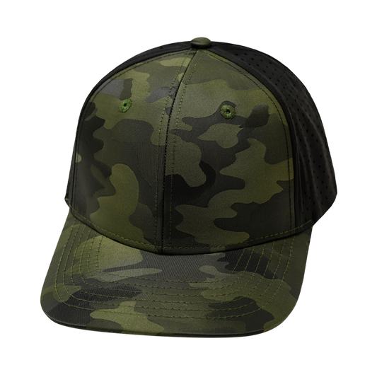 6 Panel  - Green Camo / Black - Jersey Mesh (Unisex)