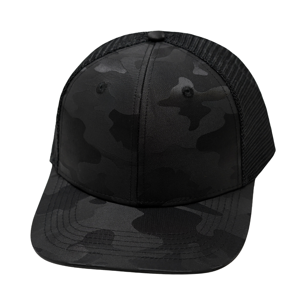 6 Panel  - Black Camo / Black - Laser Mesh (Unisex)