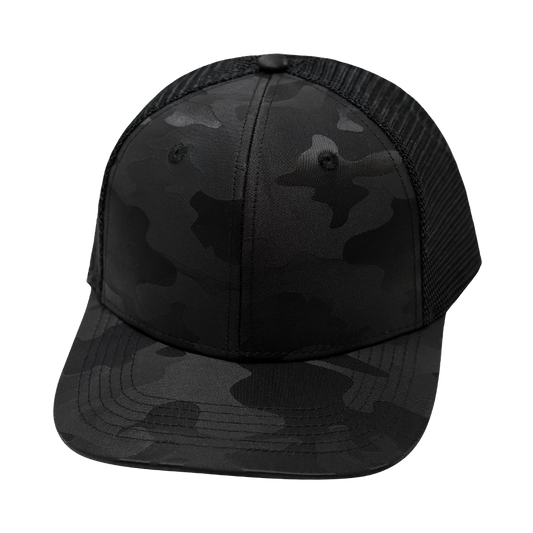 6 Panel  - Black Camo / Black - Laser Mesh (Unisex)