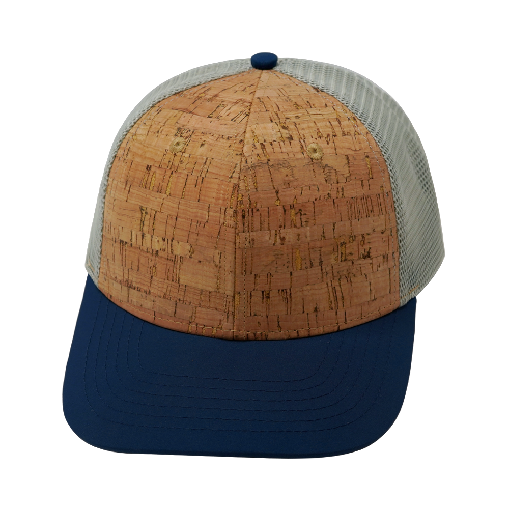 6 Panel  - Cork - Navy / Gray - Trucker Mesh (Unisex)