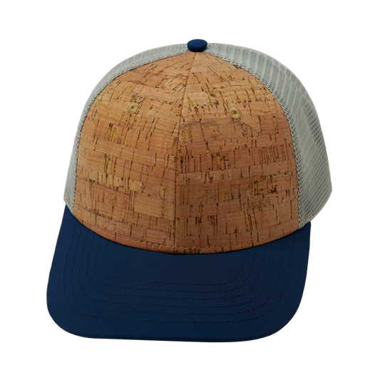 6 Panel  - Cork - Navy / Gray - Trucker Mesh (Unisex)