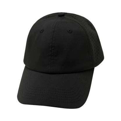 6 Panel - Unstructured - Relaxed Fit - Pony Tail - Black - Laser Mesh (Unisex)