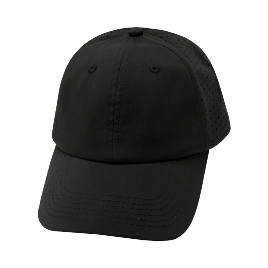 6 Panel - Unstructured - Relaxed Fit - Pony Tail - Black - Laser Mesh (Unisex)