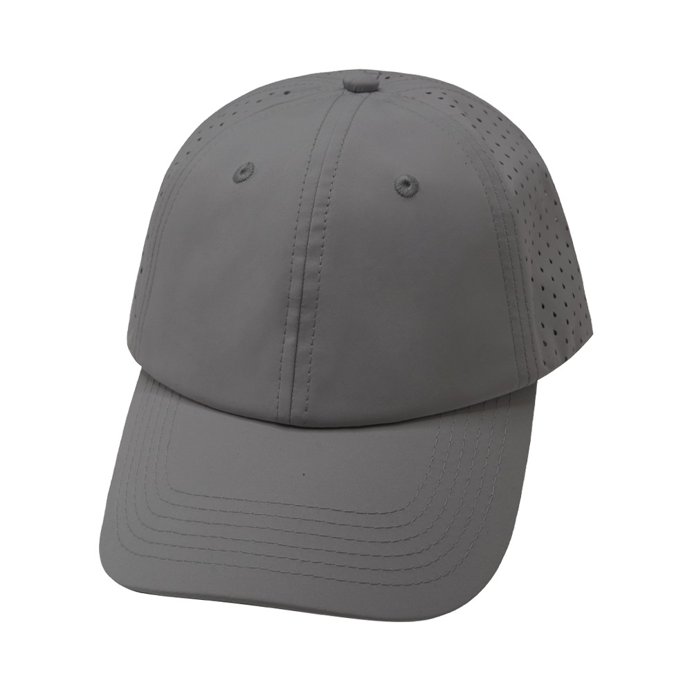 6 Panel - Unstructured - Relaxed Fit - Pony Tail - Gray - Laser Mesh (Unisex)