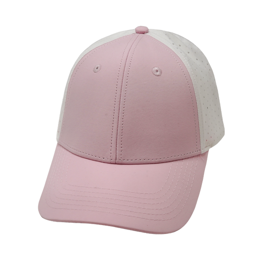 6 Panel - Shallow Fit - Pony Tail - Light Pink / White - Laser Mesh (Unisex)