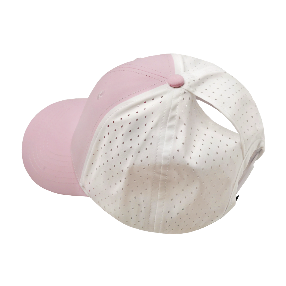 6 Panel - Shallow Fit - Pony Tail - Light Pink / White - Laser Mesh (Unisex)