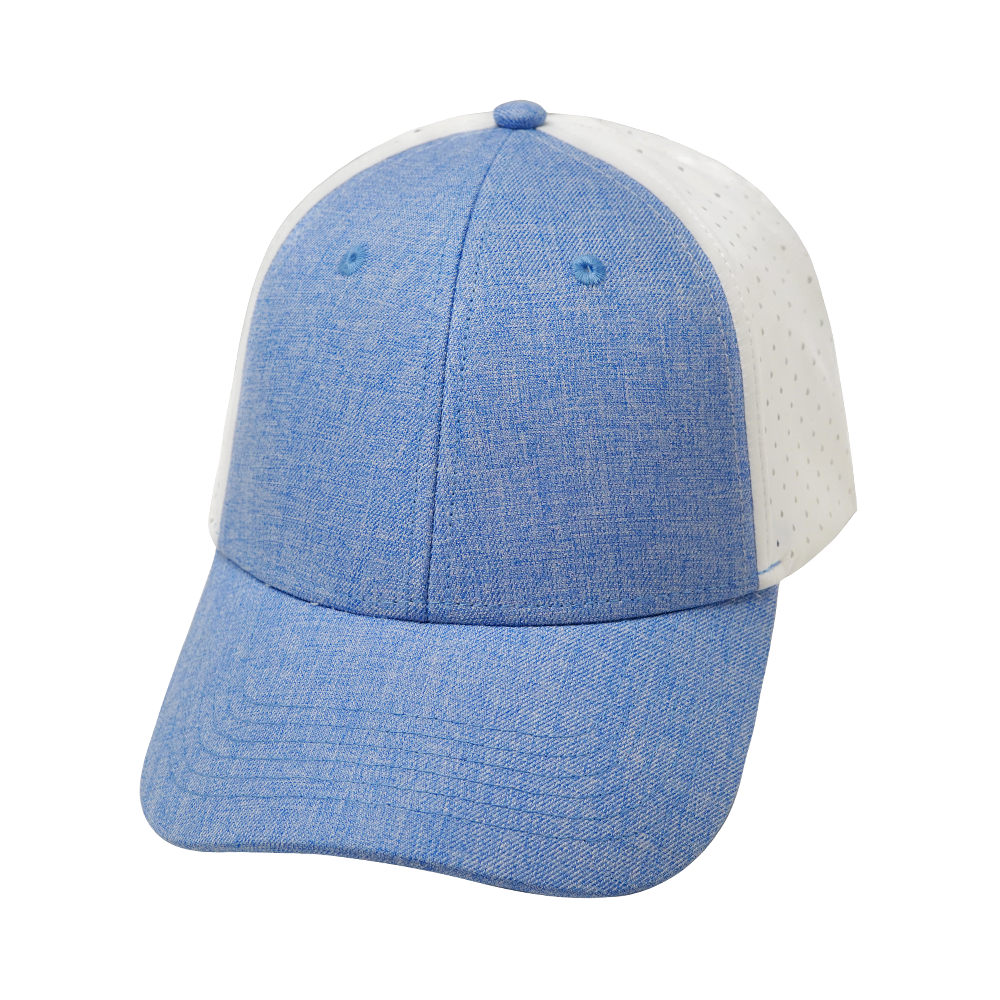 6 Panel  - Shallow Fit - Pony Tail - Light Blue / White - Laser Mesh (Unisex)
