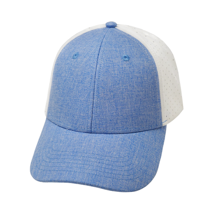 6 Panel  - Shallow Fit - Pony Tail - Light Blue / White - Laser Mesh (Unisex)