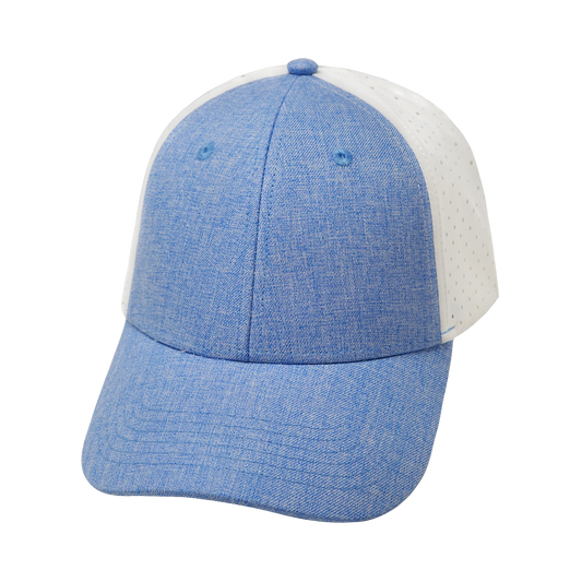 6 Panel  - Shallow Fit - Pony Tail - Light Blue / White - Laser Mesh (Unisex)