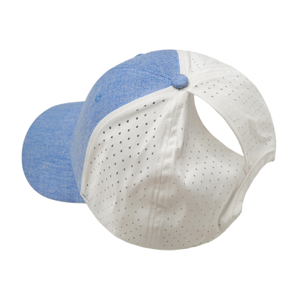 6 Panel  - Shallow Fit - Pony Tail - Light Blue / White - Laser Mesh (Unisex)