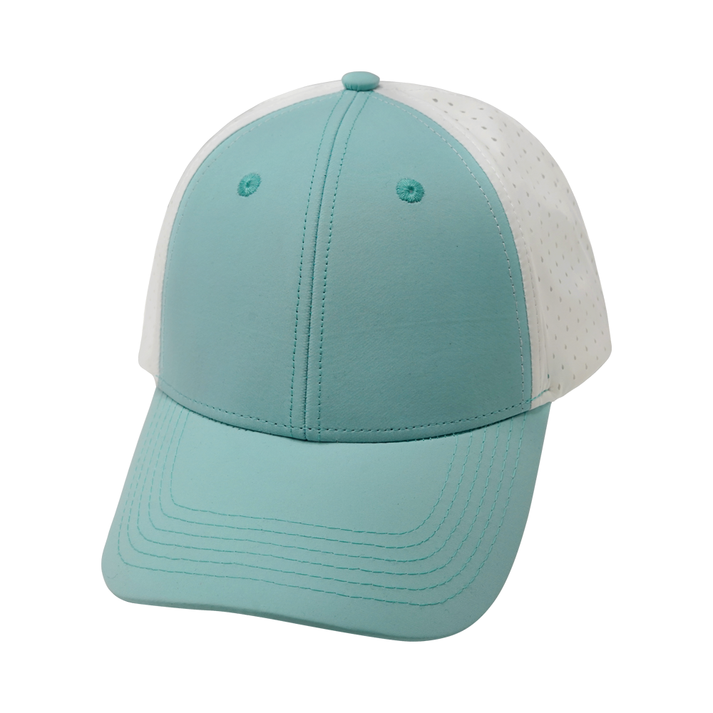 6 panel - Shallow Fit - Pony Tail - Mint Green / White - Laser Mesh (Unisex)