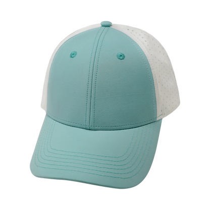 6 panel - Shallow Fit - Pony Tail - Mint Green / White - Laser Mesh (Unisex)