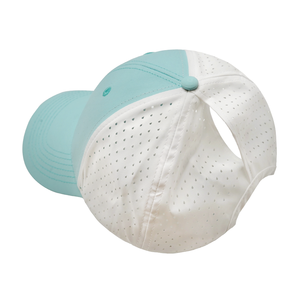 6 panel - Shallow Fit - Pony Tail - Mint Green / White - Laser Mesh (Unisex)