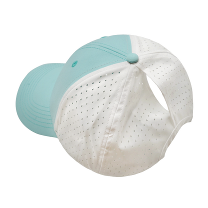 6 panel - Shallow Fit - Pony Tail - Mint Green / White - Laser Mesh (Unisex)