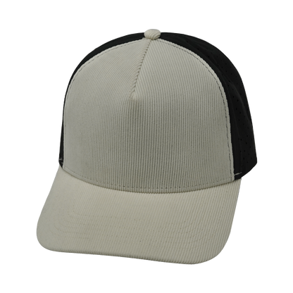 5 Panel - Structured - Corduroy - Cream / Black - Laser Mesh (Unisex)