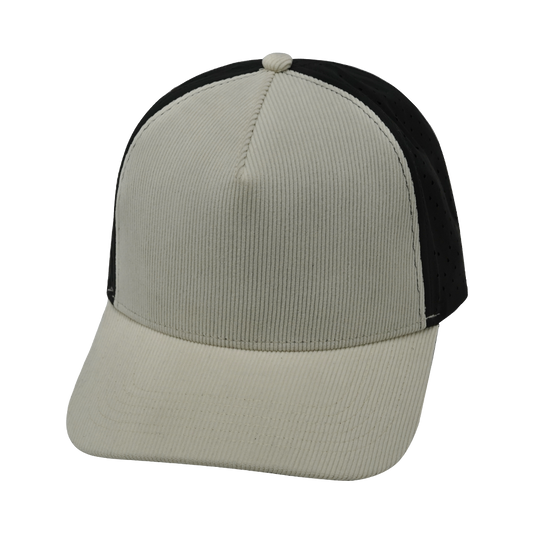 5 Panel - Structured - Corduroy - Cream / Black - Laser Mesh (Unisex)