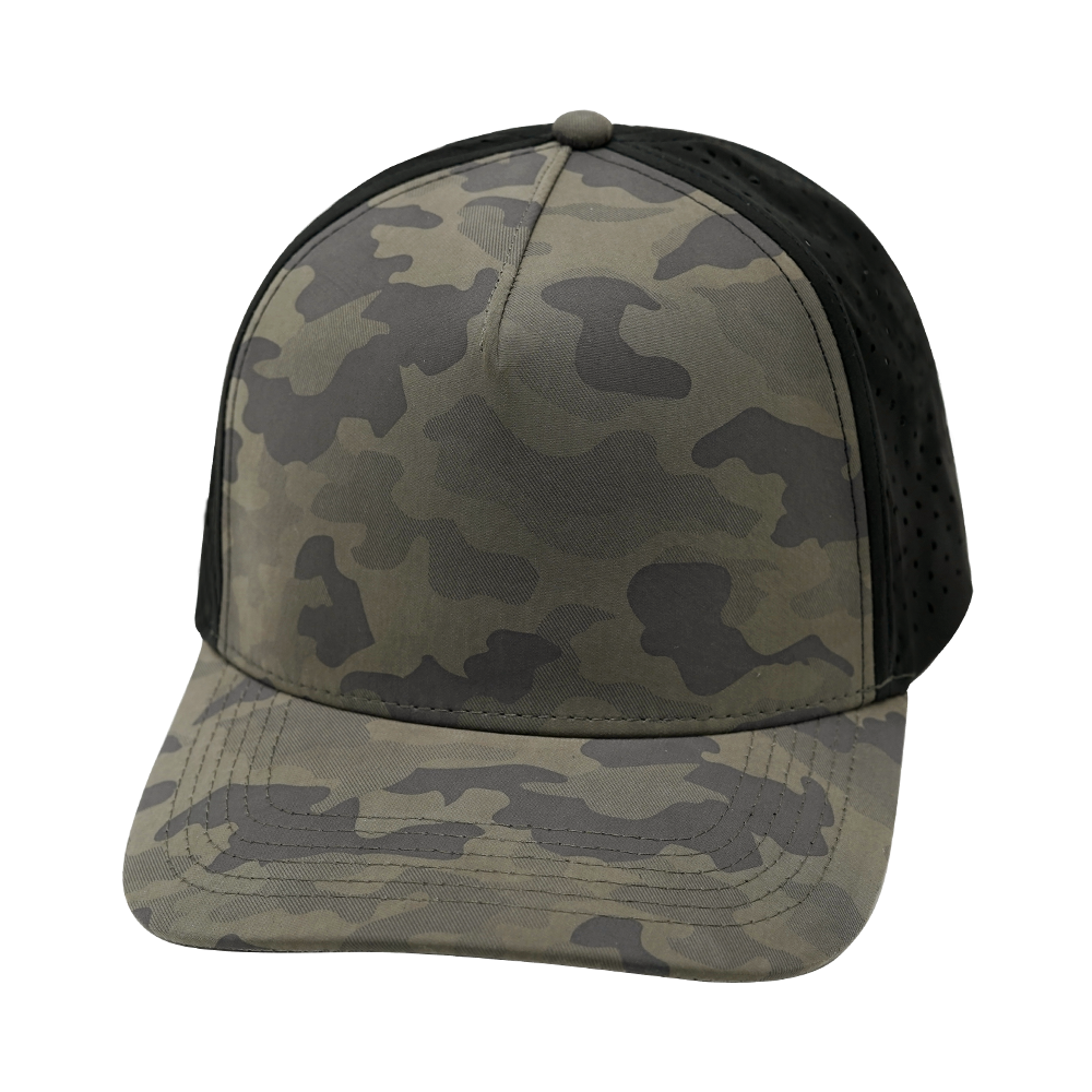 5 Panel - Structured - Charcoal Camo / Black - Laser Mesh (Unisex)