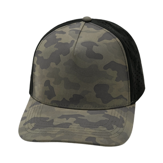 5 Panel - Structured - Charcoal Camo / Black - Laser Mesh (Unisex)