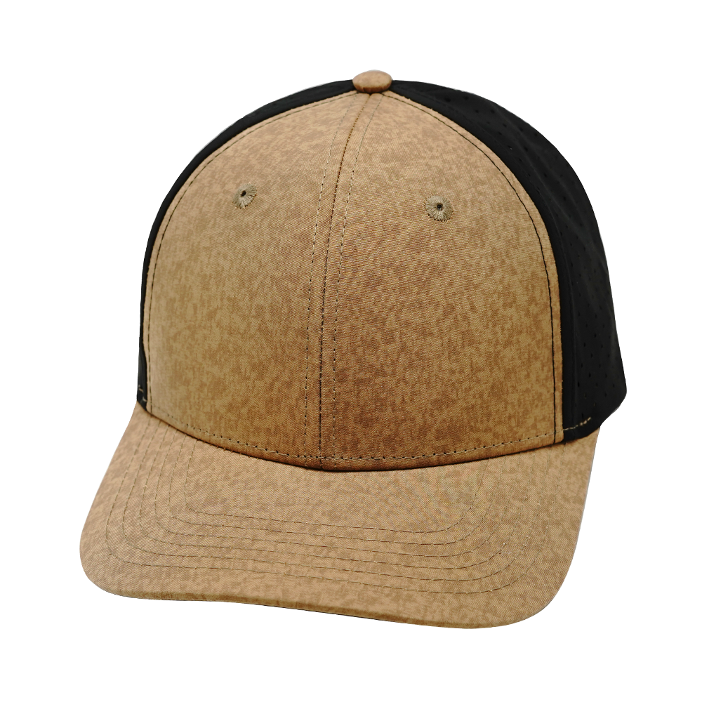 6 Panel - Tan Textured / Black - Laser Mesh (Unisex)