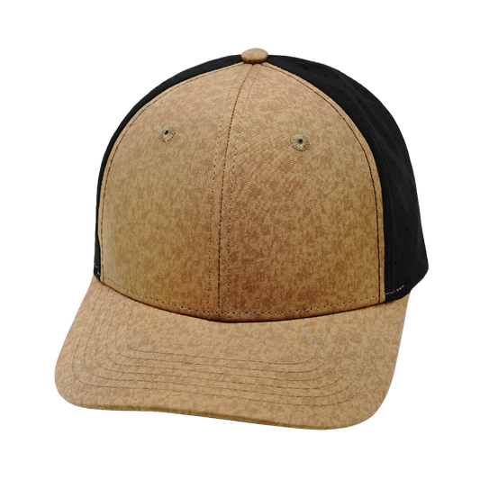 6 Panel - Tan Textured / Black - Laser Mesh (Unisex)