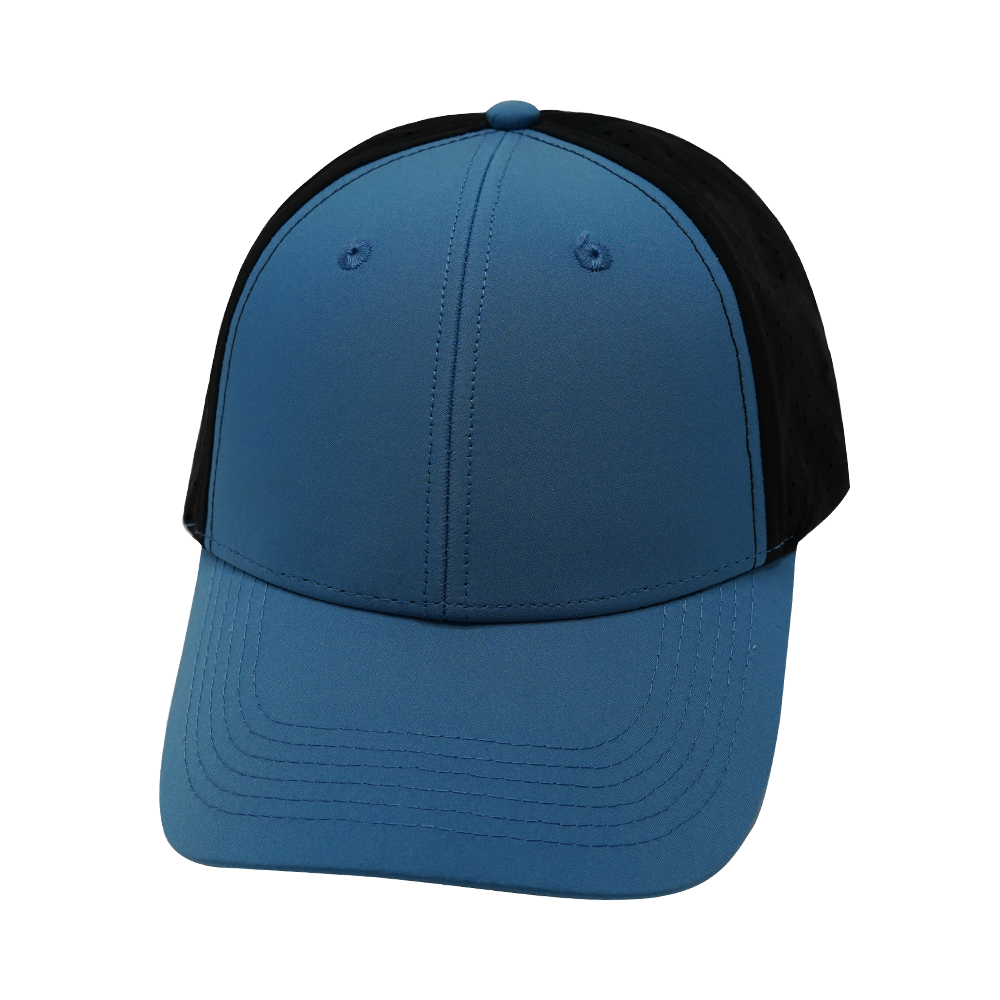 6 Panel - Shallow Fit - Pony Tail - Blue / Black - Laser Mesh (Unisex)