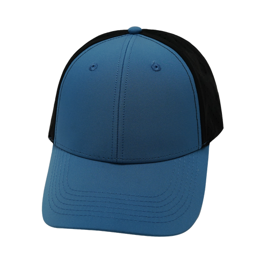 6 Panel - Shallow Fit - Pony Tail - Blue / Black - Laser Mesh (Unisex)