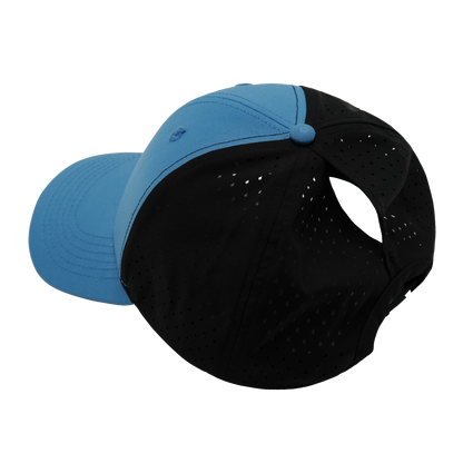 6 Panel - Shallow Fit - Pony Tail - Blue / Black - Laser Mesh (Unisex)