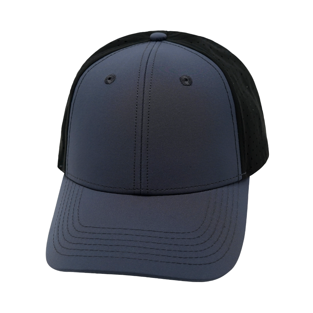 6 Panel - Shallow Fit - Pony Tail - Charcoal / Black - Laser Mesh (Unisex)
