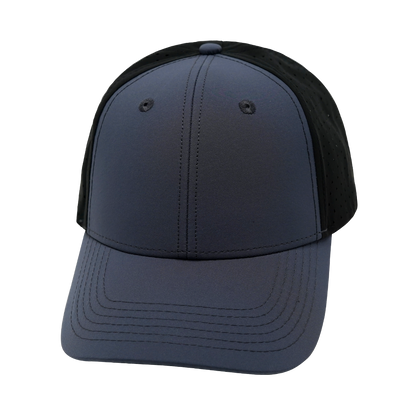 6 Panel - Shallow Fit - Pony Tail - Charcoal / Black - Laser Mesh (Unisex)