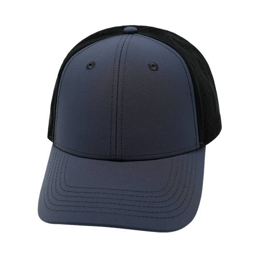 6 Panel - Shallow Fit - Pony Tail - Charcoal / Black - Laser Mesh (Unisex)